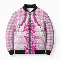 Aloha Hawaii Palaka Bomber Puffer Jacket Pink Plumeria Lei LT05 Unisex Pink - Polynesian Pride