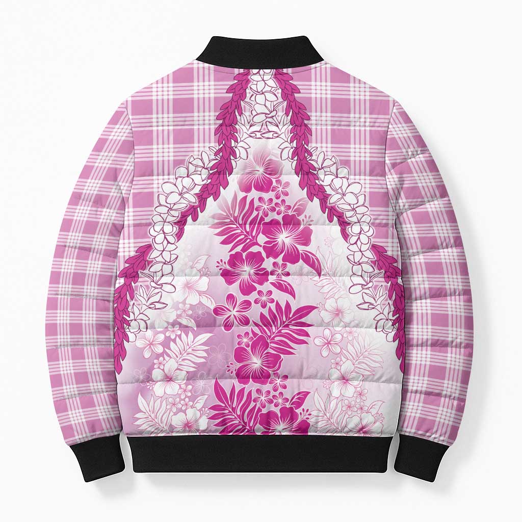 Aloha Hawaii Palaka Bomber Puffer Jacket Pink Plumeria Lei LT05 - Polynesian Pride