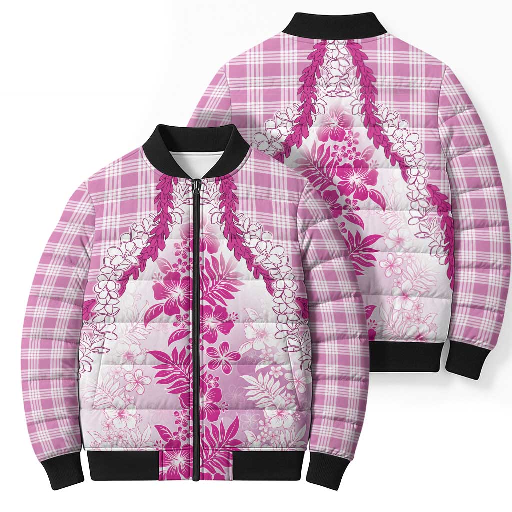Aloha Hawaii Palaka Bomber Puffer Jacket Pink Plumeria Lei LT05 - Polynesian Pride