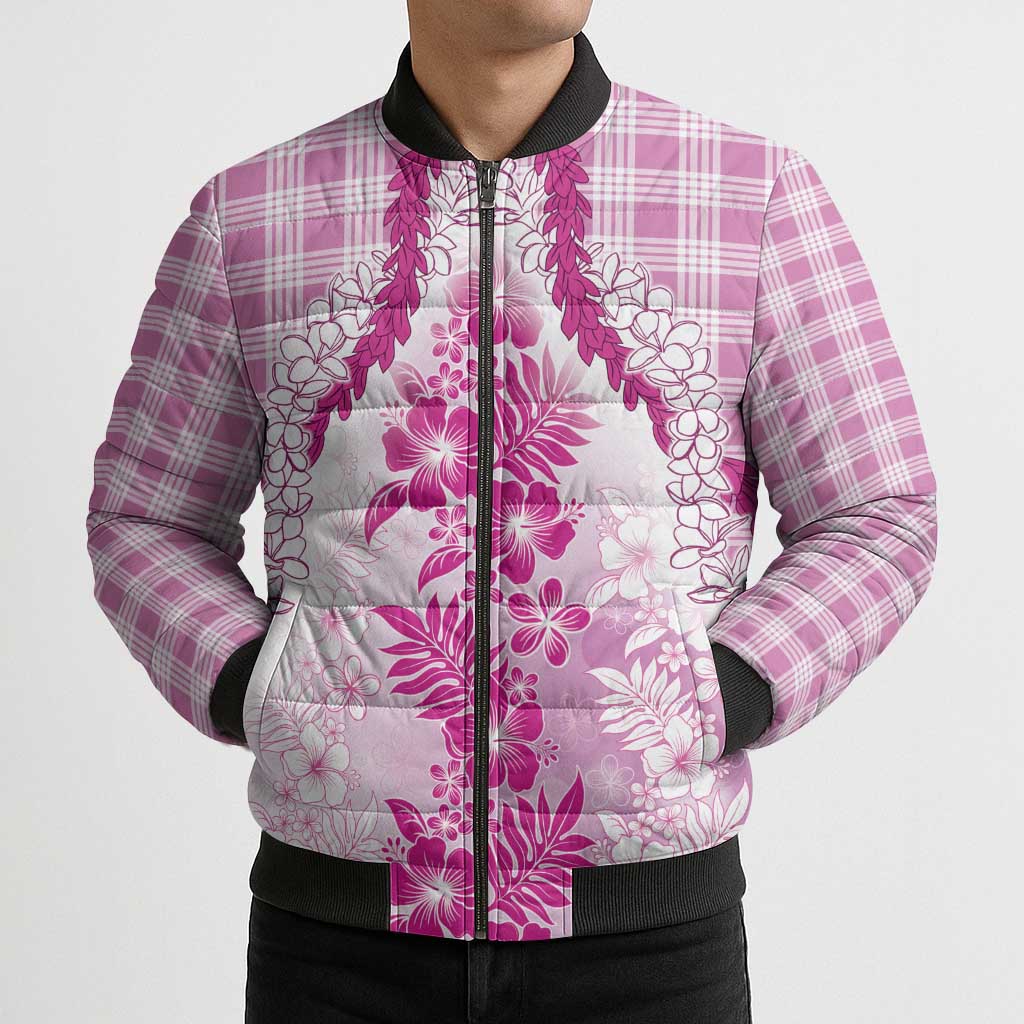 Aloha Hawaii Palaka Bomber Puffer Jacket Pink Plumeria Lei LT05 - Polynesian Pride