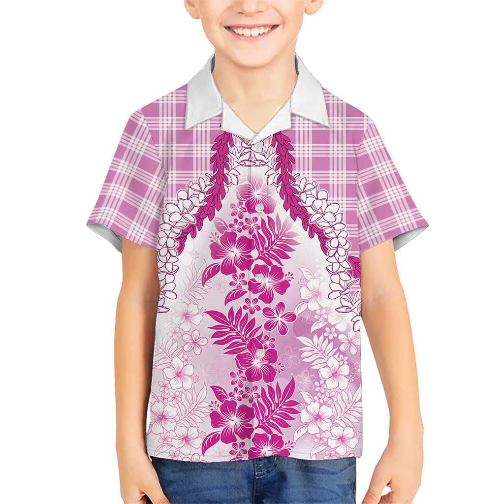 Aloha Hawaii Palaka Kid Hawaiian Shirt Pink Plumeria Lei LT05 Kid Pink - Polynesian Pride