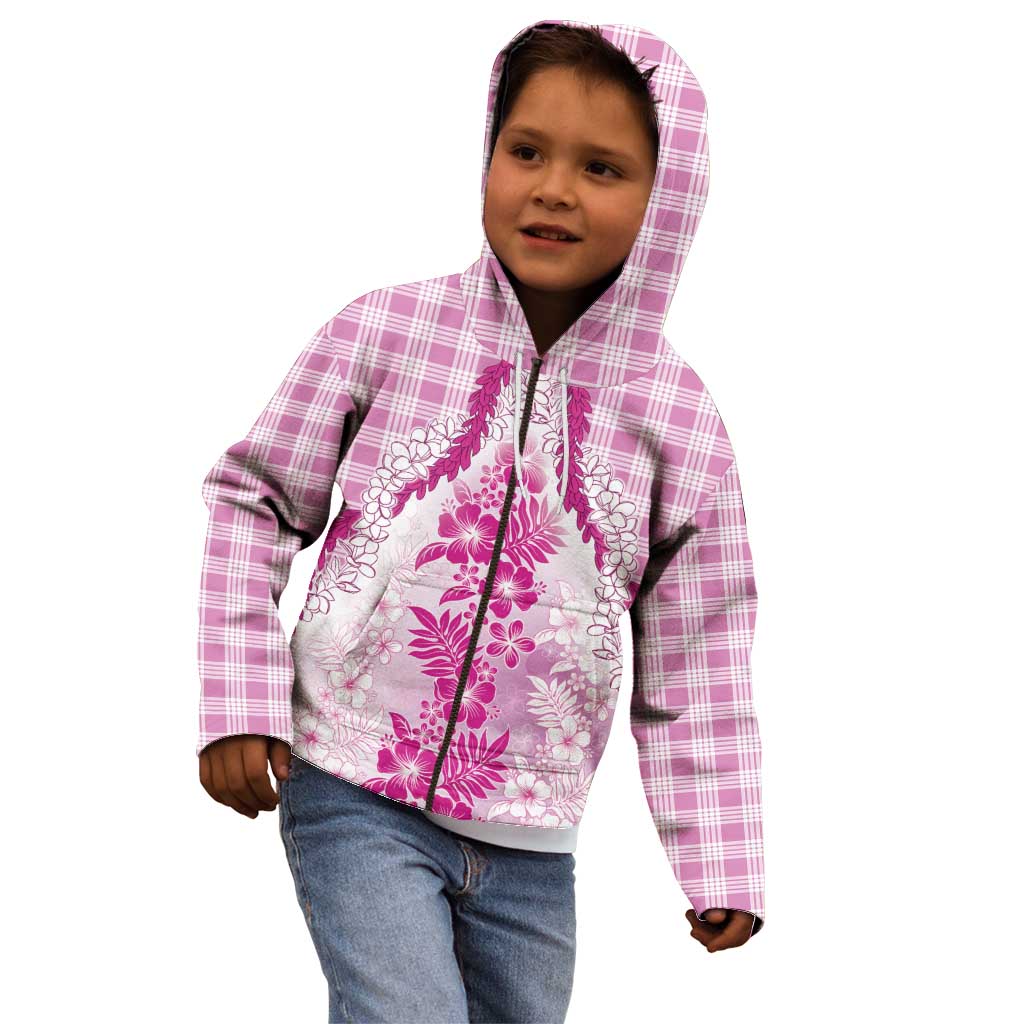 Aloha Hawaii Palaka Kid Hoodie Pink Plumeria Lei LT05 - Polynesian Pride