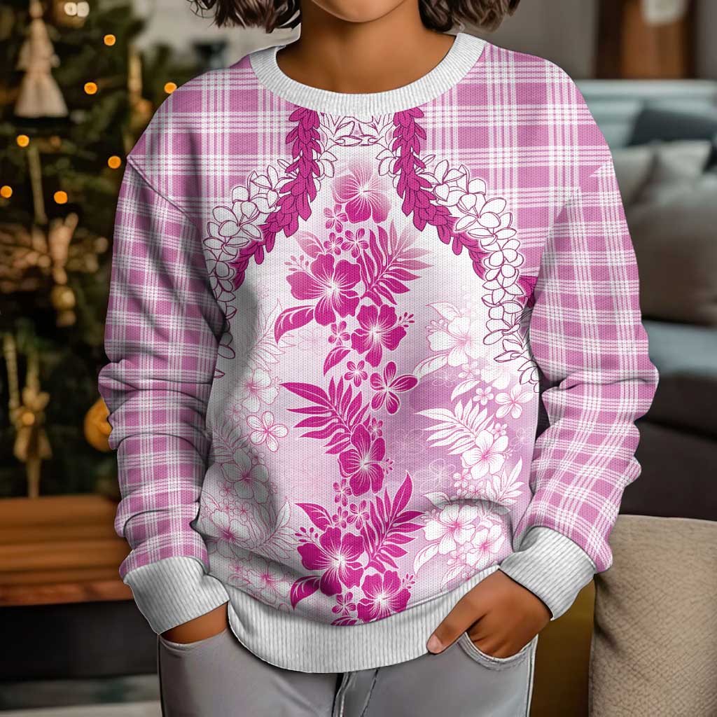 Aloha Hawaii Palaka Kid Ugly Christmas Sweater Pink Plumeria Lei LT05 - Polynesian Pride