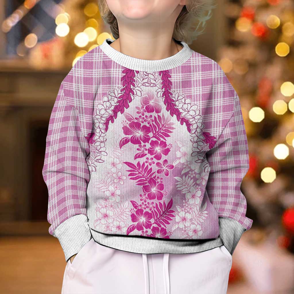 Aloha Hawaii Palaka Kid Ugly Christmas Sweater Pink Plumeria Lei LT05 - Polynesian Pride