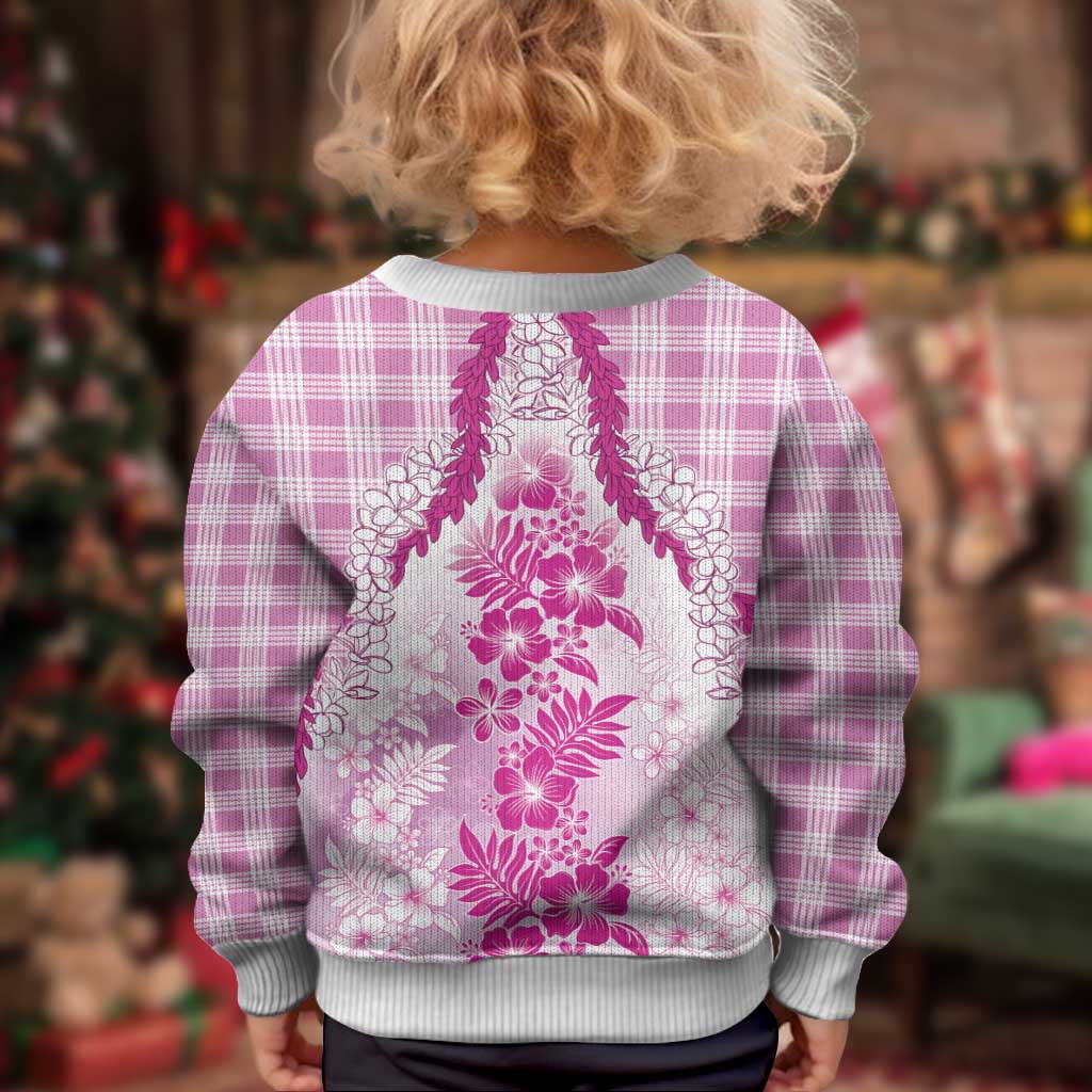 Aloha Hawaii Palaka Kid Ugly Christmas Sweater Pink Plumeria Lei LT05 - Polynesian Pride