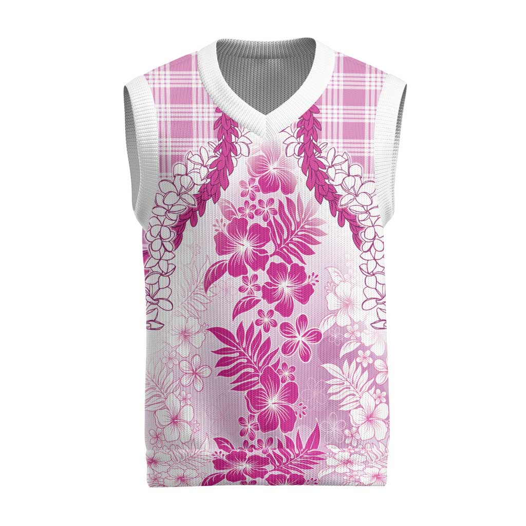 Aloha Hawaii Palaka Christmas Knitted V-Neck Vest Pink Plumeria Lei LT05 Pink - Polynesian Pride