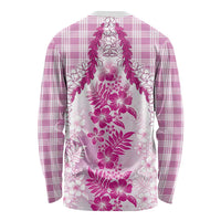 Aloha Hawaii Palaka Long Sleeve Shirt Pink Plumeria Lei LT05 - Polynesian Pride