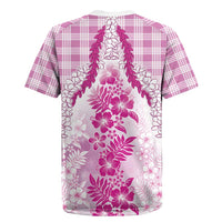 Aloha Hawaii Palaka Rugby Jersey Pink Plumeria Lei LT05 - Polynesian Pride