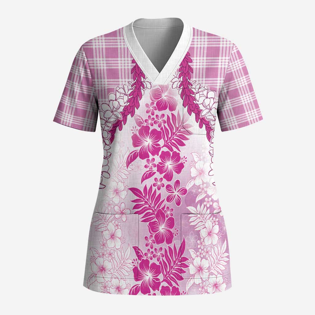 Aloha Hawaii Palaka Scrub Top Pink Plumeria Lei LT05 Adult Pink - Polynesian Pride