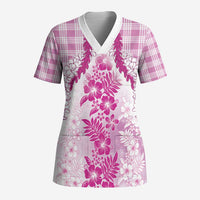 Aloha Hawaii Palaka Scrub Top Pink Plumeria Lei LT05 Adult Pink - Polynesian Pride