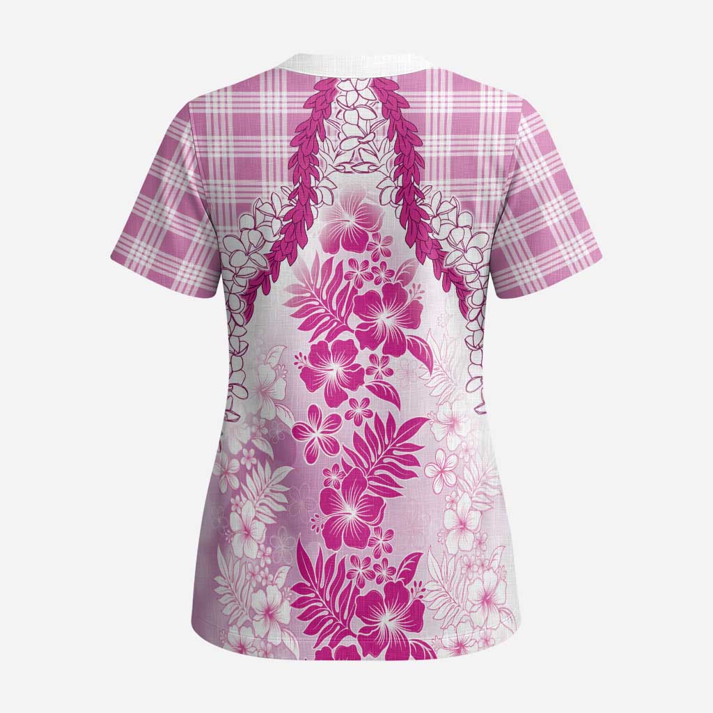 Aloha Hawaii Palaka Scrub Top Pink Plumeria Lei LT05 - Polynesian Pride