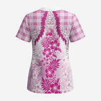 Aloha Hawaii Palaka Scrub Top Pink Plumeria Lei LT05 - Polynesian Pride