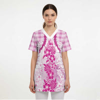 Aloha Hawaii Palaka Scrub Top Pink Plumeria Lei LT05 - Polynesian Pride