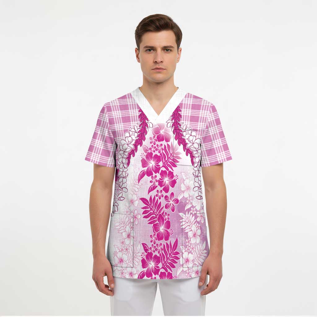 Aloha Hawaii Palaka Scrub Top Pink Plumeria Lei LT05 - Polynesian Pride