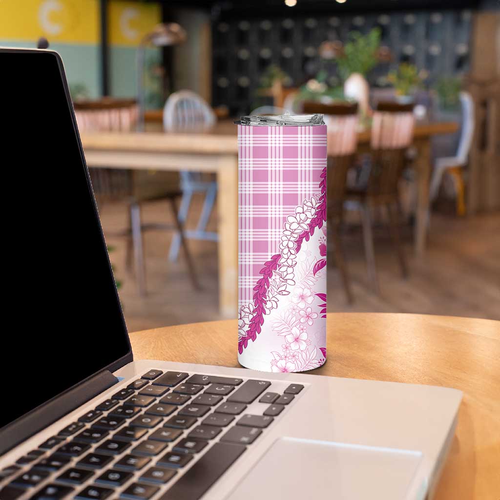 Aloha Hawaii Palaka Skinny Tumbler Pink Plumeria Lei LT05 - Polynesian Pride