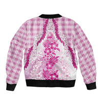 Aloha Hawaii Palaka Sleeve Zip Bomber Jacket Pink Plumeria Lei LT05 - Polynesian Pride
