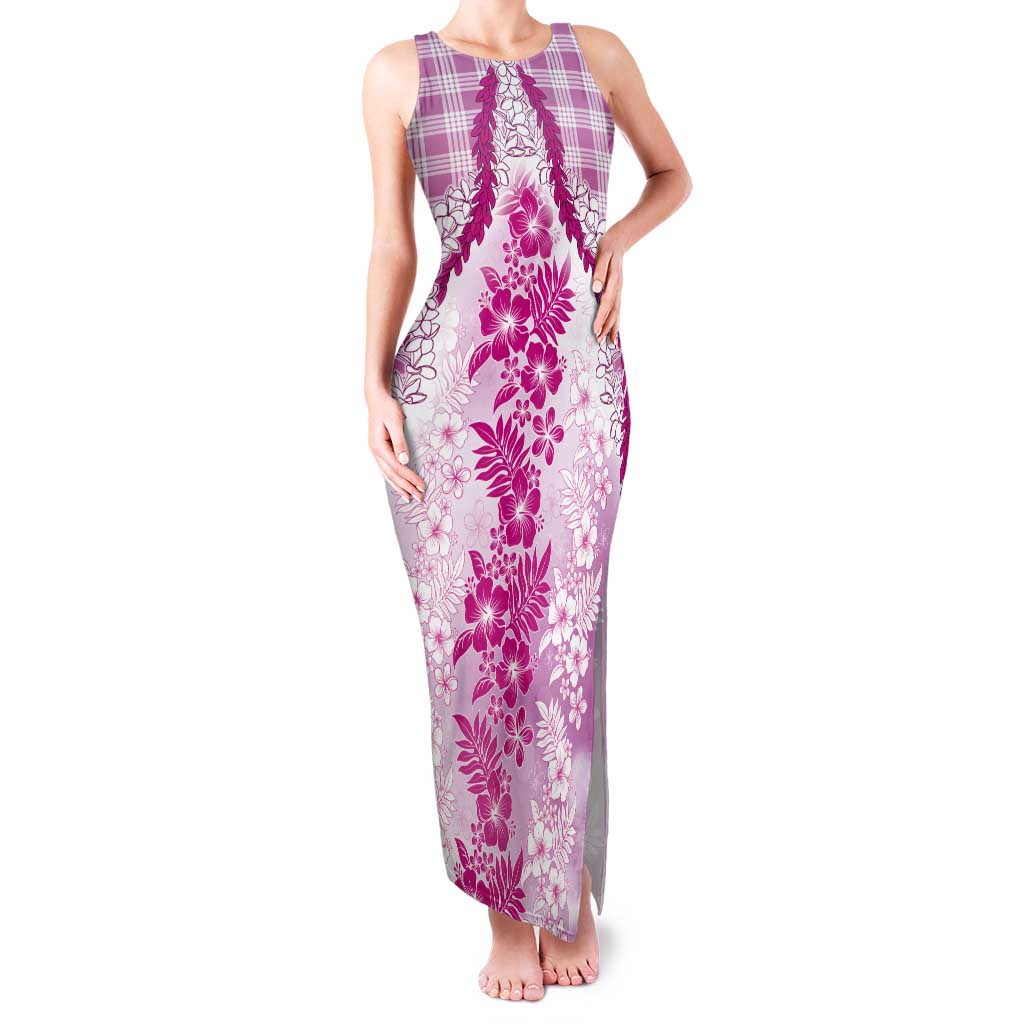 Aloha Hawaii Palaka Tank Maxi Dress Pink Plumeria Lei LT05 Women Pink - Polynesian Pride