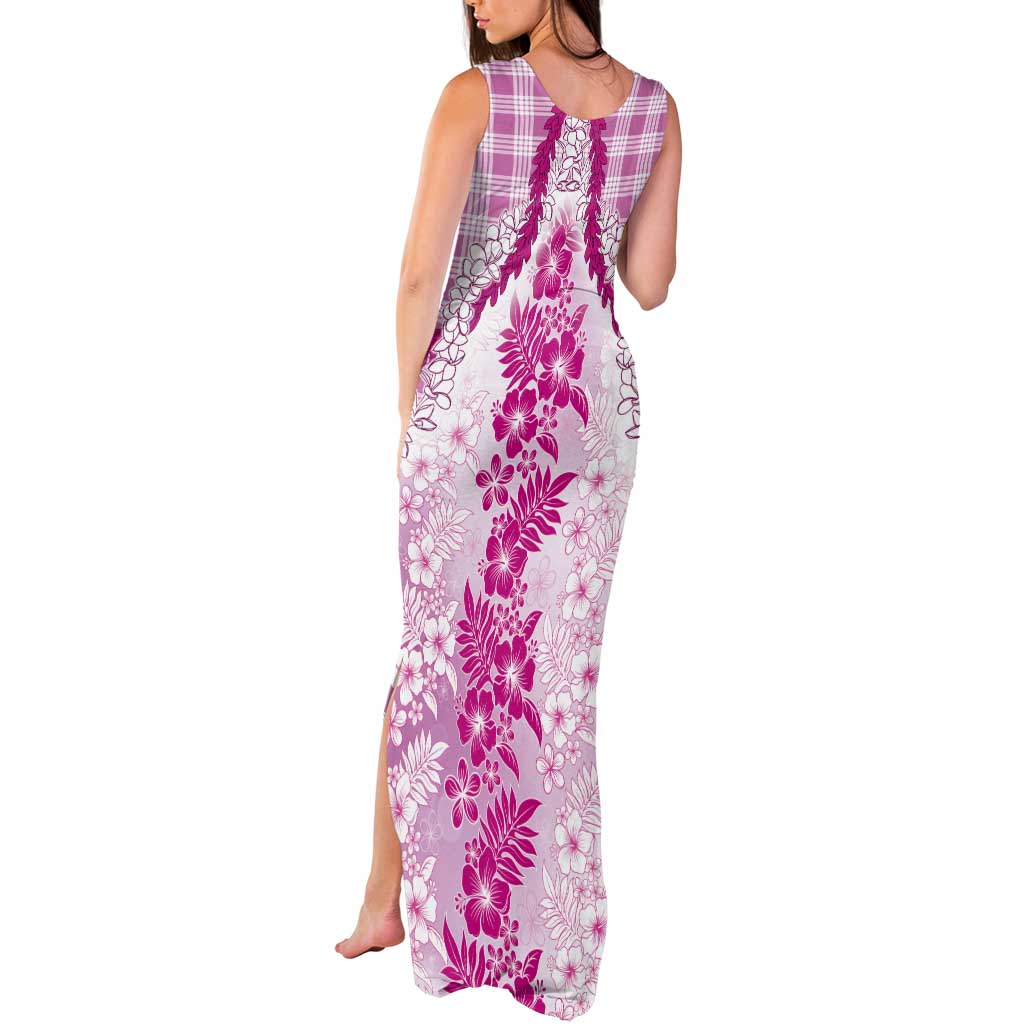 Aloha Hawaii Palaka Tank Maxi Dress Pink Plumeria Lei LT05 - Polynesian Pride