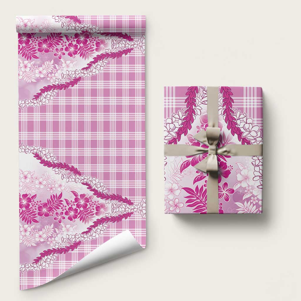Aloha Hawaii Palaka Wrapping Paper Pink Plumeria Lei LT05 58" × 23" Pink - Polynesian Pride