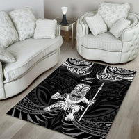 New Zealand Maori Taiaha Area Rug Tiki Warrior Black LT05 - Polynesian Pride