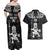 Custom New Zealand Maori Taiaha Couples Matching Off Shoulder Maxi Dress and Hawaiian Shirt Tiki Warrior Black LT05 - Polynesian Pride