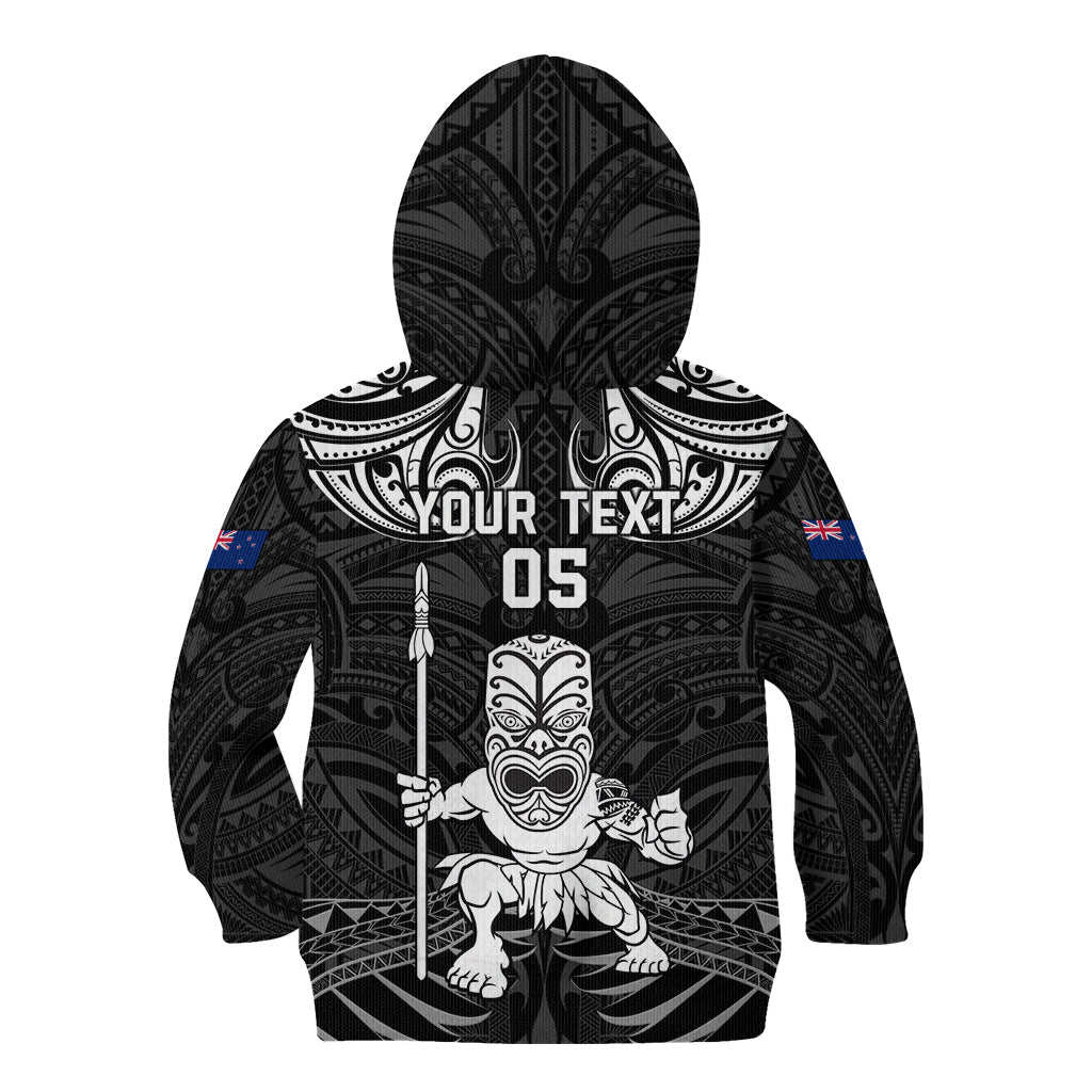 Custom New Zealand Maori Taiaha Kid Hoodie Tiki Warrior Black LT05 - Polynesian Pride
