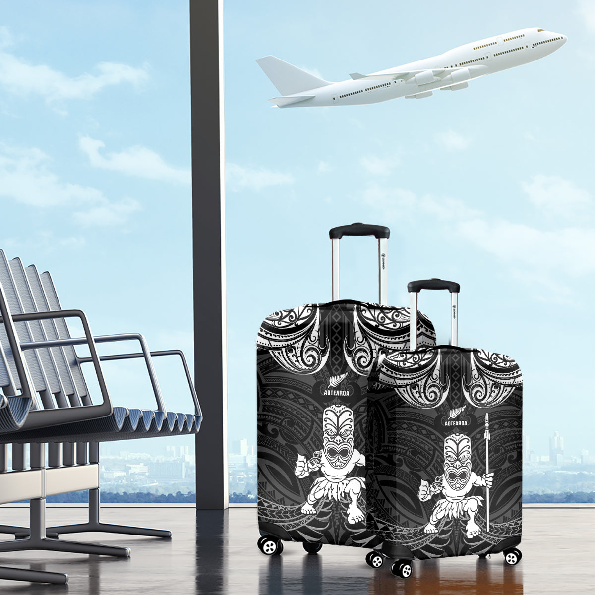 New Zealand Maori Taiaha Luggage Cover Tiki Warrior Black LT05 - Polynesian Pride