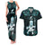 Custom New Zealand Maori Taiaha Couples Matching Tank Maxi Dress and Hawaiian Shirt Tiki Warrior Paua Shell LT05 Black - Polynesian Pride