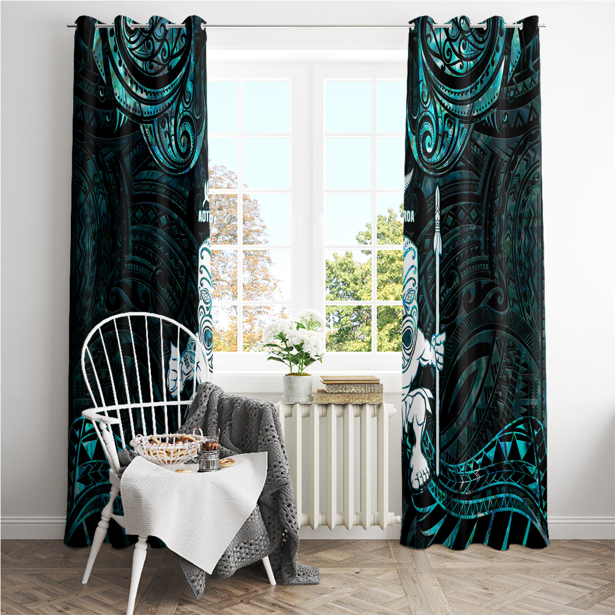 New Zealand Maori Taiaha Window Curtain Tiki Warrior Paua Shell LT05 - Polynesian Pride