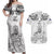 Custom New Zealand Maori Taiaha Couples Matching Off Shoulder Maxi Dress and Hawaiian Shirt Tiki Warrior White LT05 White - Polynesian Pride