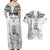 Custom New Zealand Maori Taiaha Couples Matching Off Shoulder Maxi Dress and Hawaiian Shirt Tiki Warrior White LT05 - Polynesian Pride