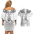 Custom New Zealand Maori Taiaha Couples Matching Off Shoulder Short Dress and Hawaiian Shirt Tiki Warrior White LT05 - Polynesian Pride