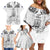 Custom New Zealand Maori Taiaha Family Matching Off Shoulder Short Dress and Hawaiian Shirt Tiki Warrior White LT05 - Polynesian Pride