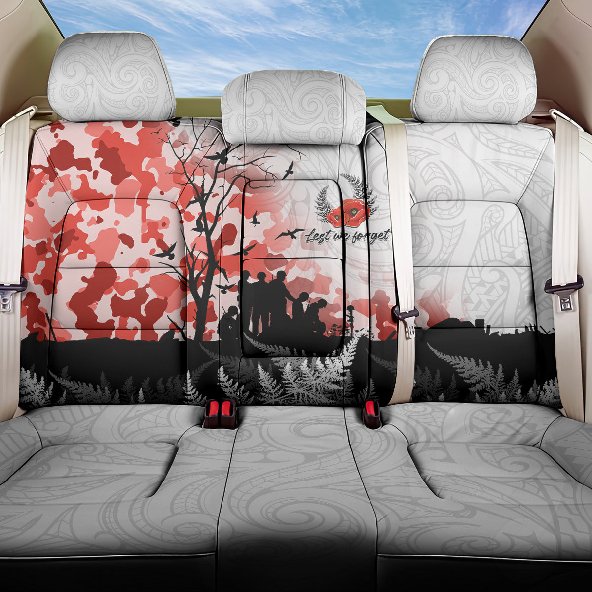 Kei Wareware Tatou New Zealand ANZAC Day Back Car Seat Cover Lest We Forget LT05 One Size White - Polynesian Pride