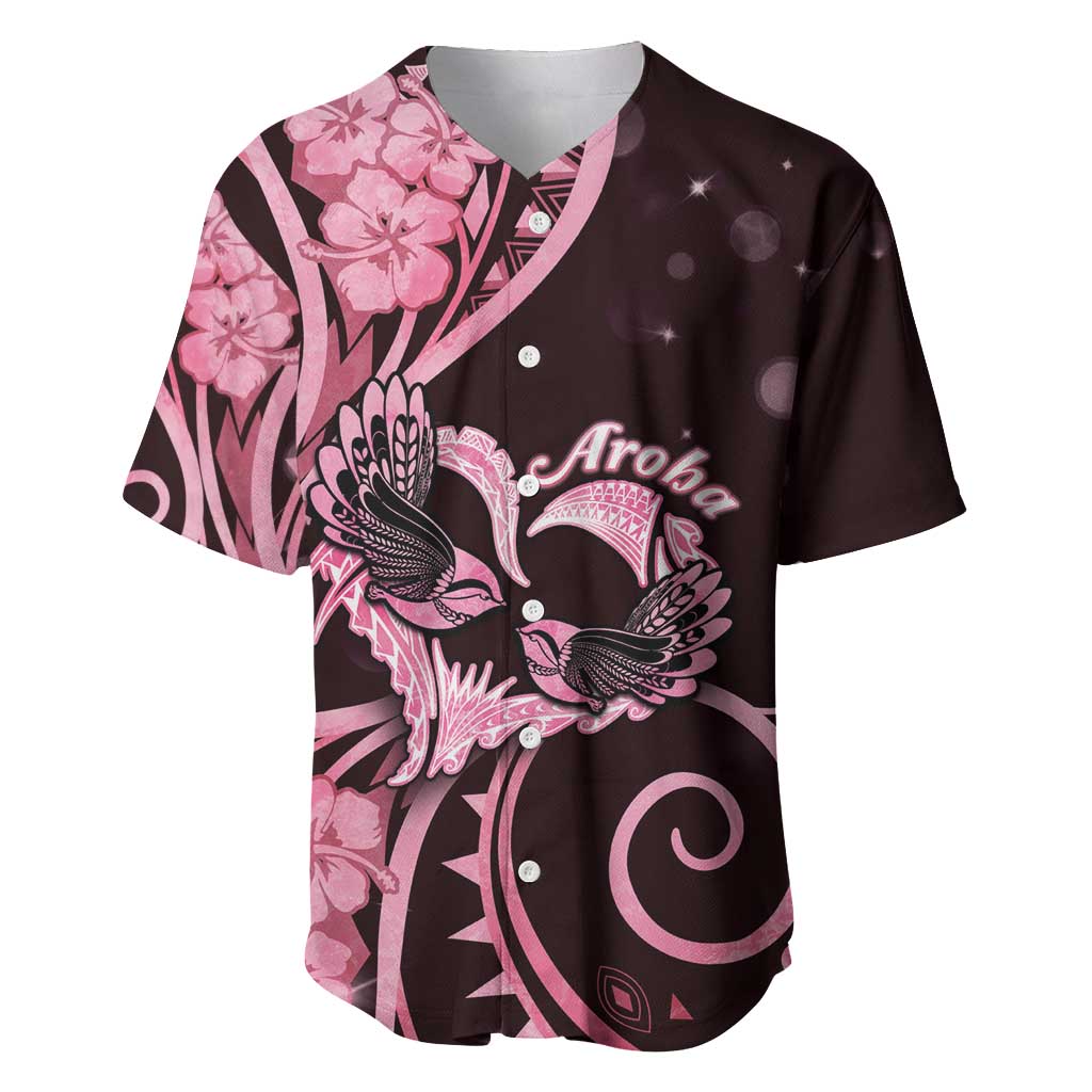 New Zealand Valentine Baseball Jersey Aroha Sweet Pink Piwakawaka LT05 Pink - Polynesian Pride