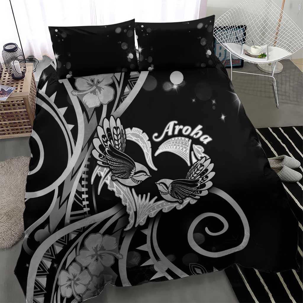 New Zealand Valentine Bedding Set Aroha Gray Piwakawaka LT05 - Polynesian Pride