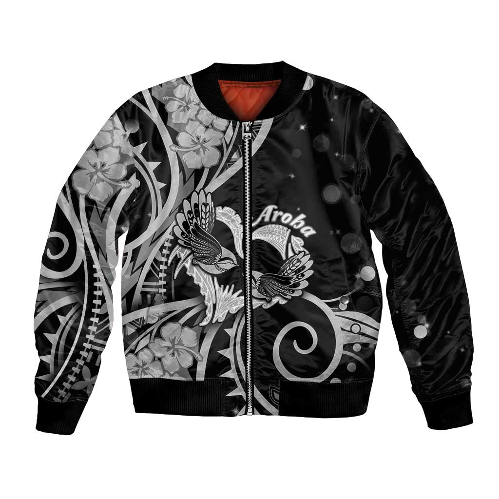 New Zealand Valentine Bomber Jacket Aroha Gray Piwakawaka LT05 Unisex Gray - Polynesian Pride