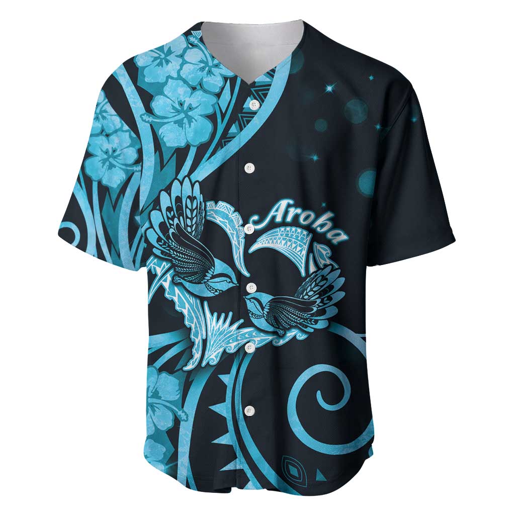 New Zealand Valentine Baseball Jersey Aroha Cyan Piwakawaka LT05 Cyan - Polynesian Pride