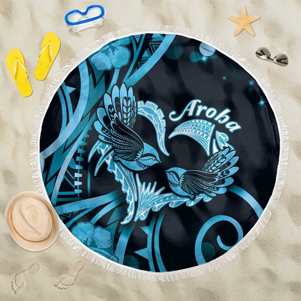 New Zealand Valentine Beach Blanket Aroha Cyan Piwakawaka