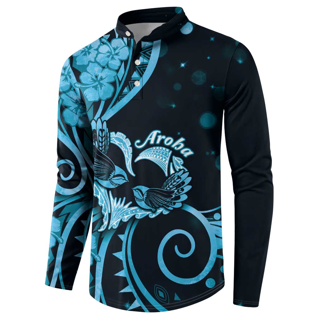 New Zealand Valentine Button Sweatshirt Aroha Cyan Piwakawaka LT05 - Polynesian Pride