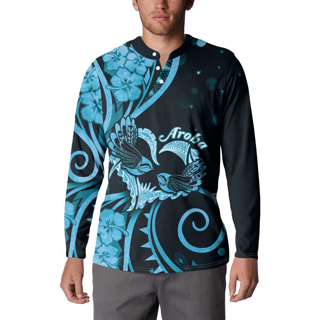 New Zealand Valentine Button Sweatshirt Aroha Cyan Piwakawaka LT05 - Polynesian Pride