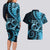 New Zealand Valentine Couples Matching Long Sleeve Bodycon Dress and Hawaiian Shirt Aroha Cyan Piwakawaka