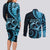 New Zealand Valentine Couples Matching Long Sleeve Bodycon Dress and Long Sleeve Button Shirt Aroha Cyan Piwakawaka