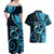 New Zealand Valentine Couples Matching Off Shoulder Maxi Dress and Hawaiian Shirt Aroha Cyan Piwakawaka