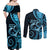 New Zealand Valentine Couples Matching Off Shoulder Maxi Dress and Long Sleeve Button Shirt Aroha Cyan Piwakawaka