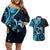 New Zealand Valentine Couples Matching Off Shoulder Short Dress and Hawaiian Shirt Aroha Cyan Piwakawaka