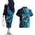 New Zealand Valentine Couples Matching Off The Shoulder Long Sleeve Dress and Hawaiian Shirt Aroha Cyan Piwakawaka