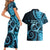 New Zealand Valentine Couples Matching Short Sleeve Bodycon Dress and Hawaiian Shirt Aroha Cyan Piwakawaka