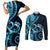 New Zealand Valentine Couples Matching Short Sleeve Bodycon Dress and Long Sleeve Button Shirt Aroha Cyan Piwakawaka