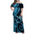 New Zealand Valentine Family Matching Off Shoulder Maxi Dress and Hawaiian Shirt Aroha Cyan Piwakawaka